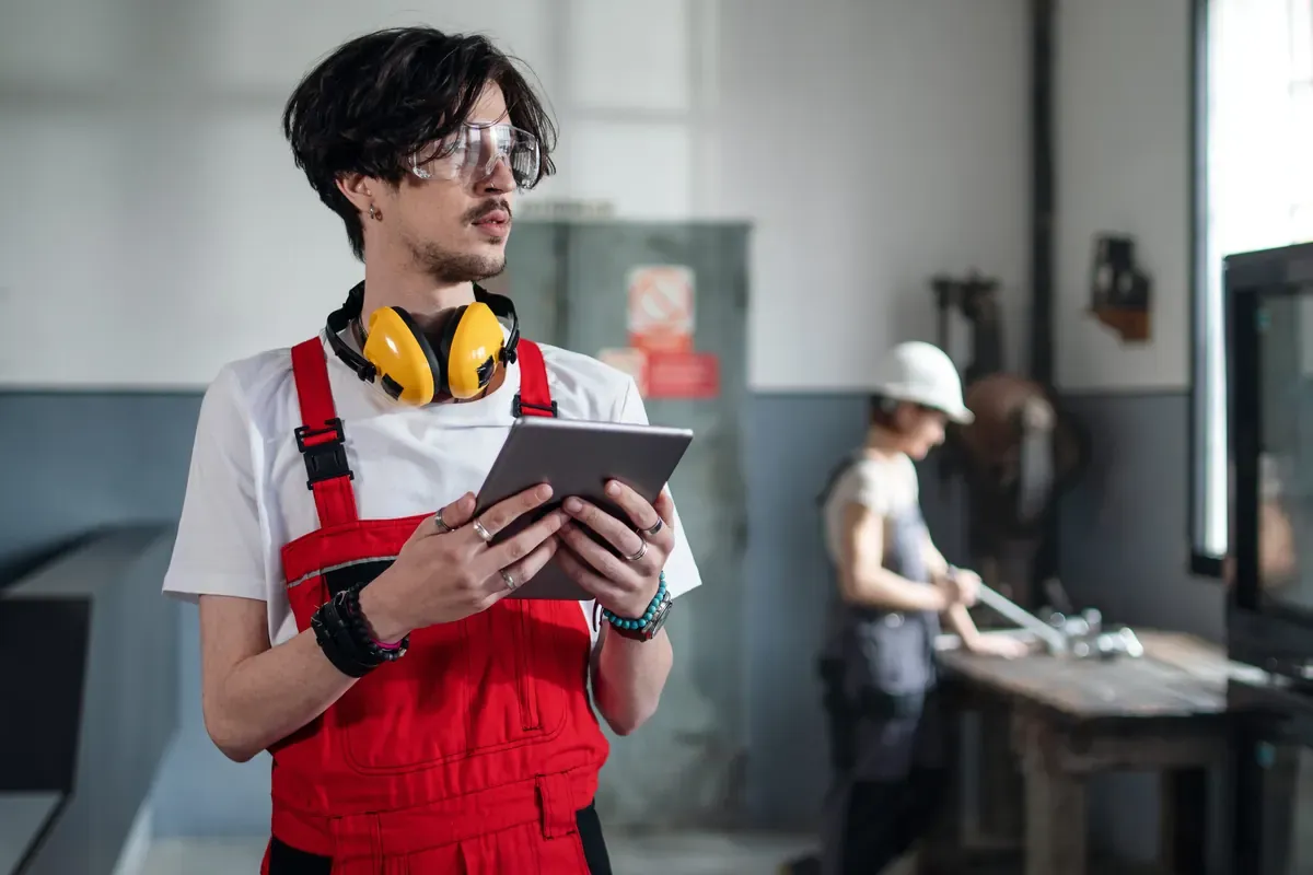 Elektroniker arbeiten gemeinsam auf der Baustelle