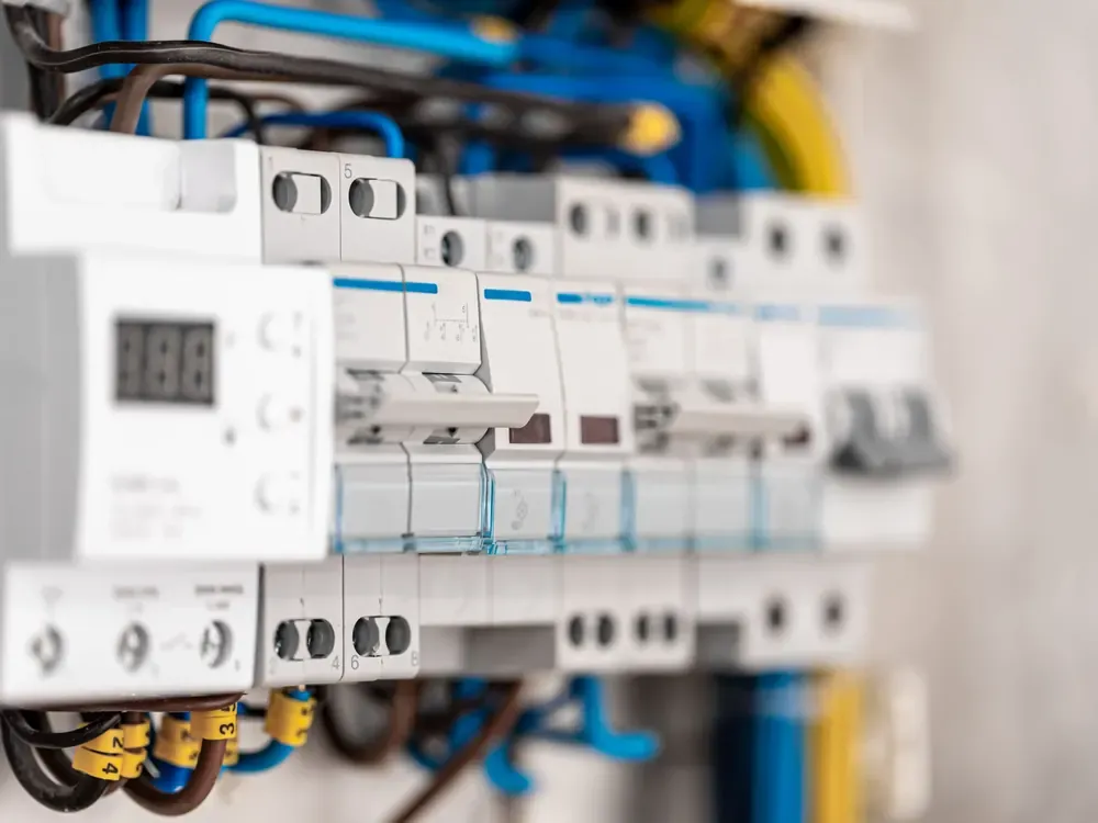 Elektriker bei der Fehlersuche am Sicherungskasten